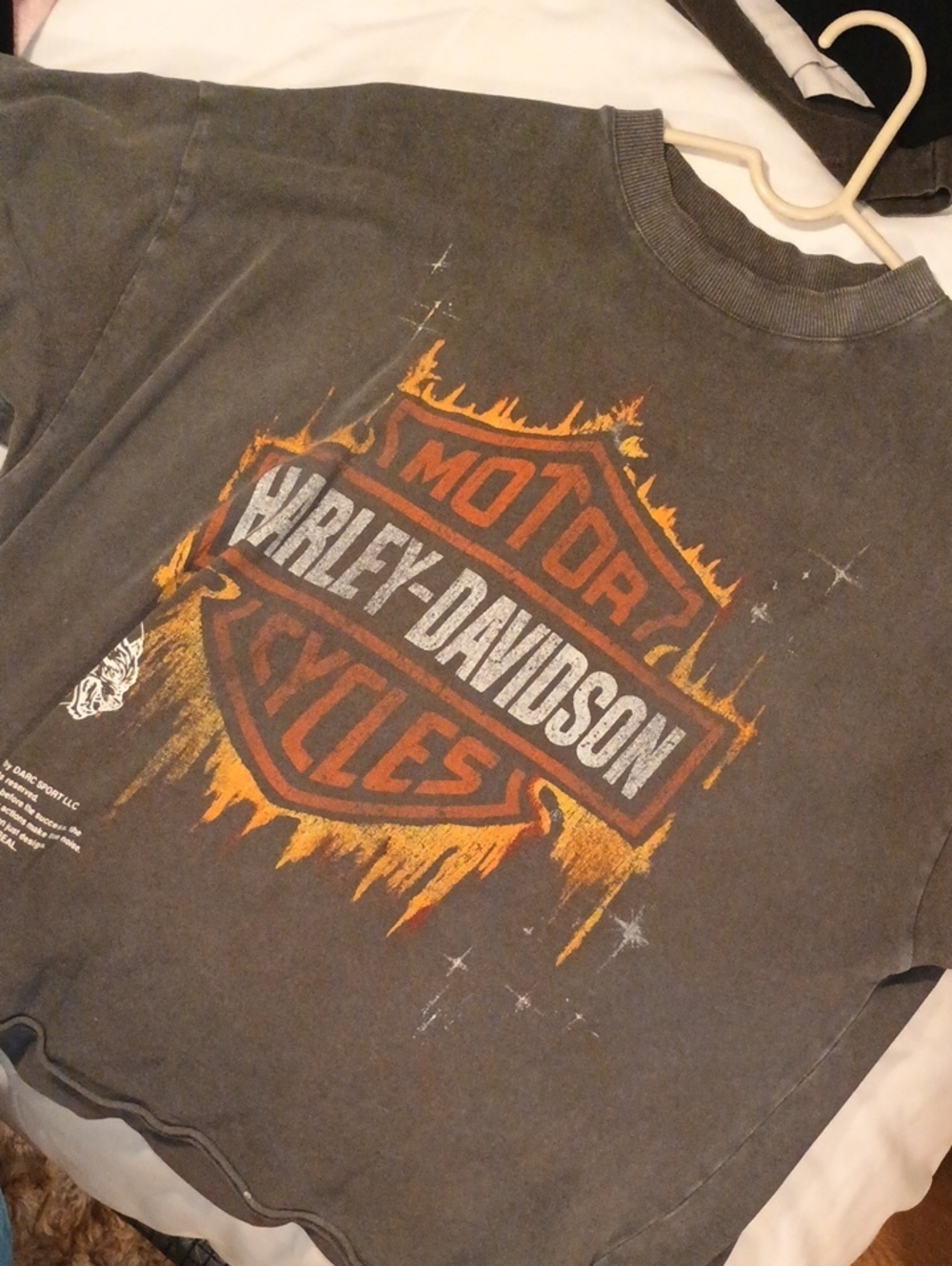 Darc Sport Harley-Davidson Black Faded Tee with Orange and White Shield Graphic